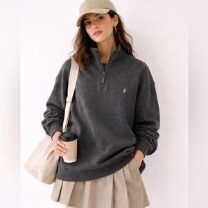 Ralph Lauren Dark Grey Quarter Zip Sweater with Logo